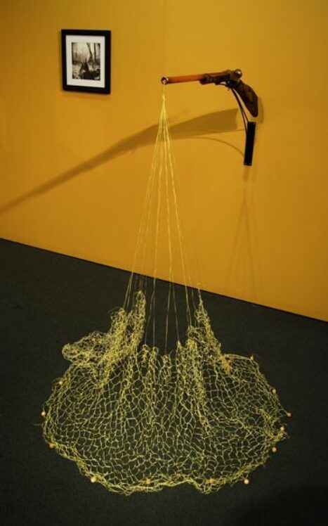 Erin Colleen Williams, To Catch A Bear, wood, brass, cooper, steel, artificial sinew, from the Hunting Series.