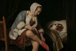 Jan Havicksz Steen, Woman at her Toilet, 1655-60, oil on panel, Rijksmuseum, Amsterdam, Netherlands. Detail.