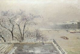 winter landscape paintings Camille Pissarro, The Louvre Under Snow, 1902, The National Gallery, London, UK.