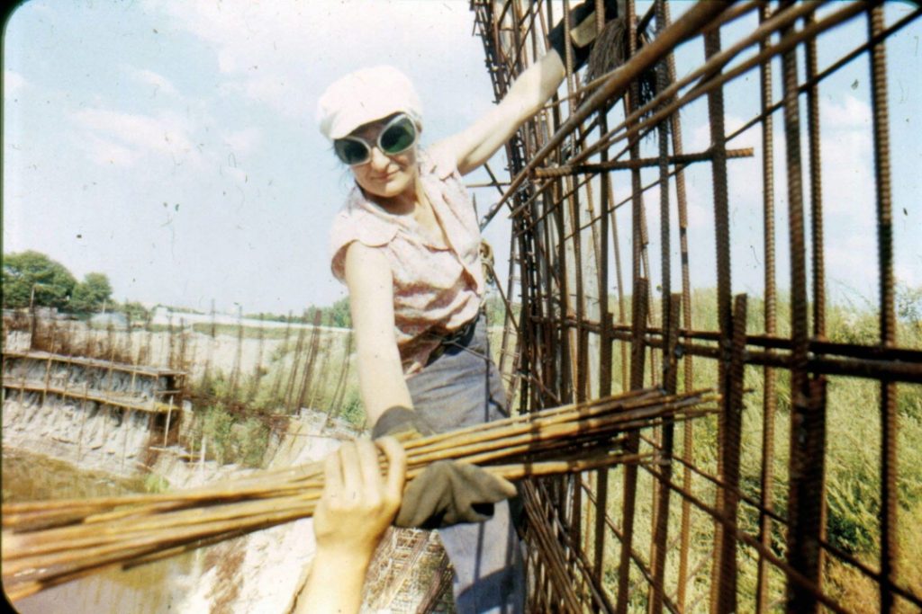 Ada Rybachuk: Ada Rybachuk during the construction of the Memory Wall, 1968, Kyiv, Ukraine. UkrinForum.
