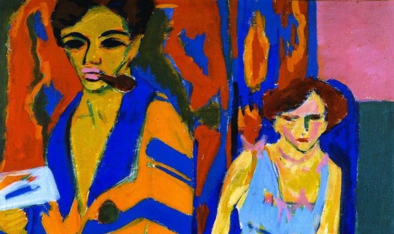 Expressionism: Ernst Ludwig Kirchner, Self-portrait with model, 1910, Hamburger Kunsthalle, Hamburg, Germany. Detail.
