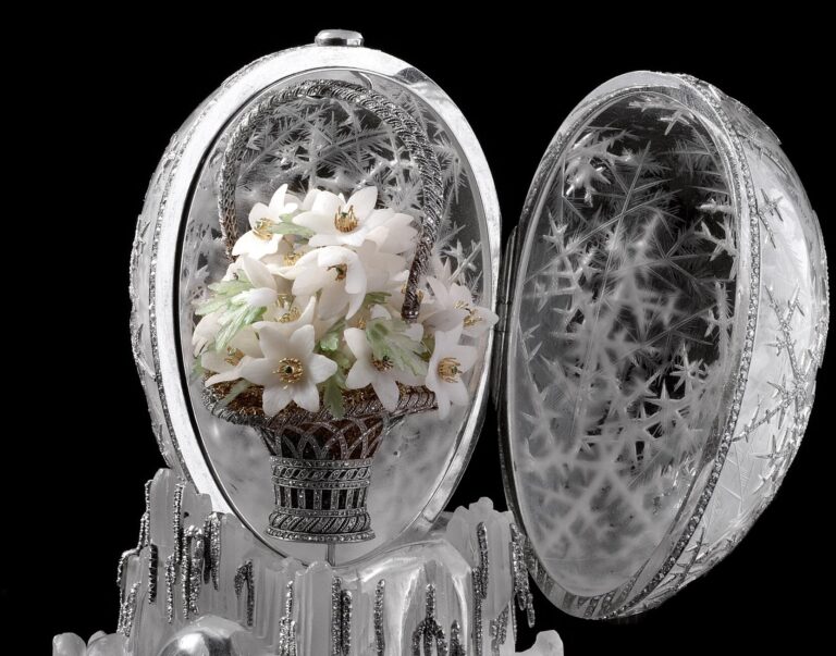 faberge winter egg: Alma Pihl, The Winter Egg, 1913. In the private collection of Sheik Hamad bin Khalifa Al Thani, Doha, Qatar. NY Times. 
