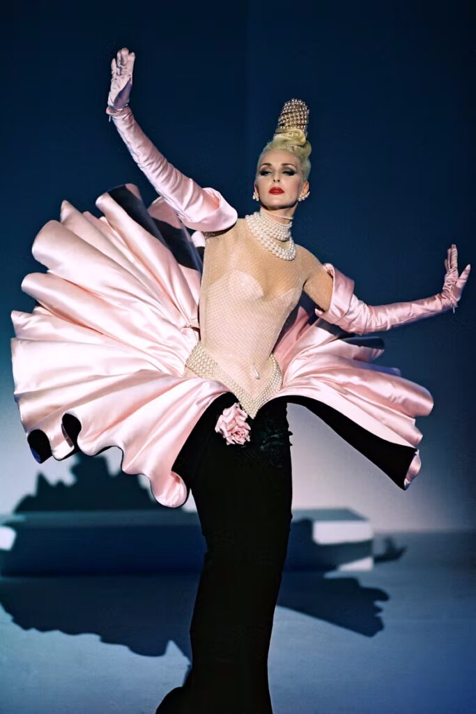 thierry mugler: Thierry Mugler, The Birth of Venus dress, FW 1995 fashion show. W Magazine.

