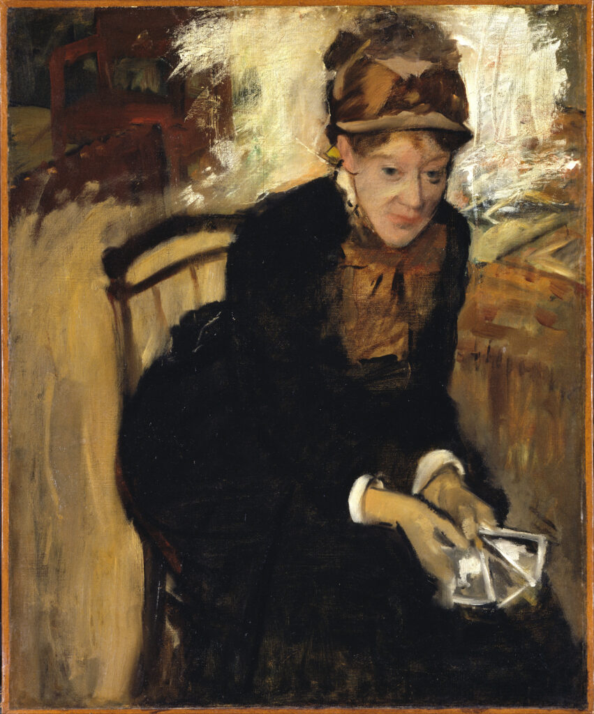 Edgar Degas, Mary Cassatt Seated, Holding Cards, 1880–1884, Smithsonian's National Portrait Gallery, Washington D.C., United States. 