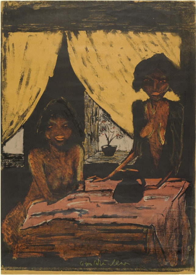 Otto Mueller, Two Gypsy Girls in Living Room (Zwei Zigeunermädchen im Wohnraum) from the portfolio Gypsies (Zigeuner), 1927, MoMA, die brucke's magician