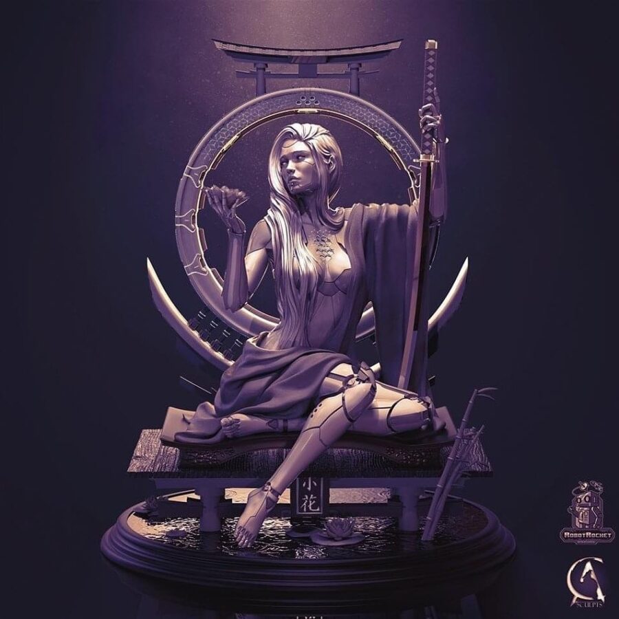 Punk in Art: Steampunk, Dieselpunk, Cyberpunk. Re-K0NNECT, Concept art and sculpt by Charles Agius, 75mm miniature of resin. Available at Robot Rocket Miniatures.