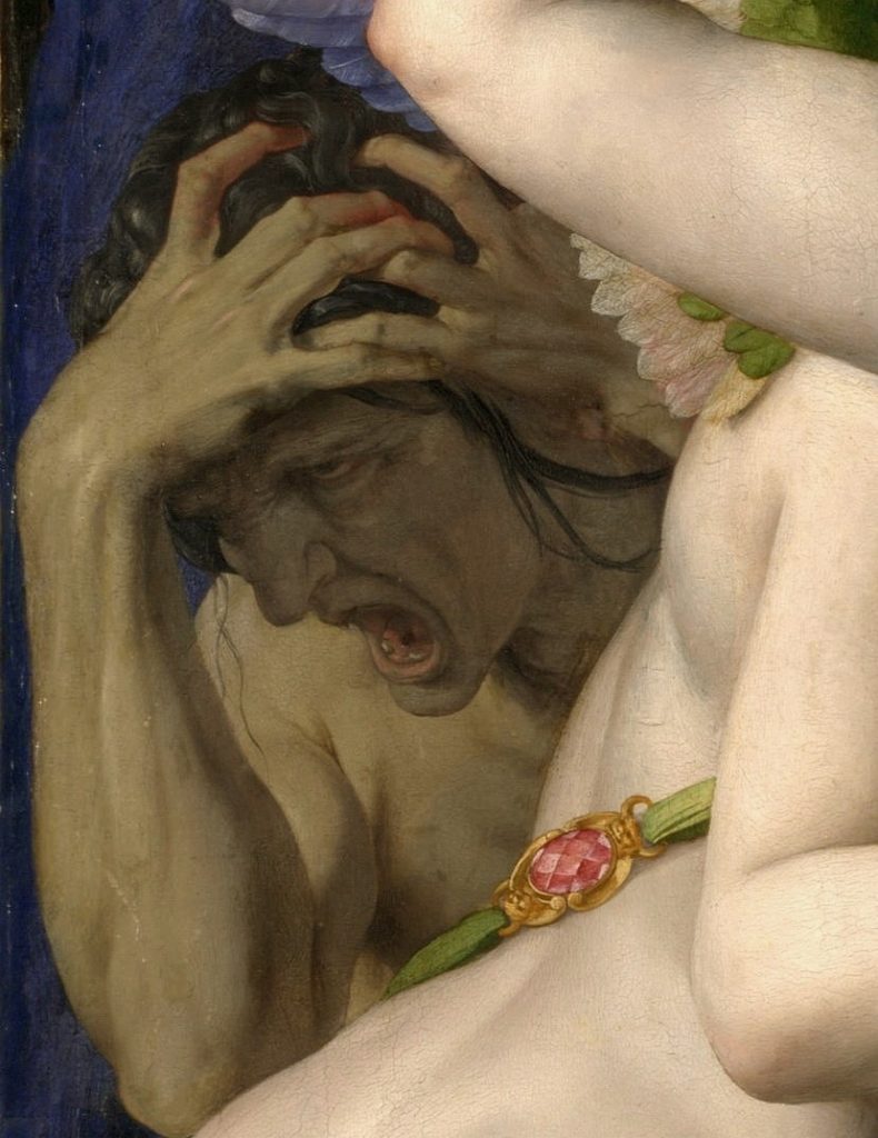 Agnolo Bronzino, An Allegory with Venus and Cupid, ca 1545, National Gallery London, detail
