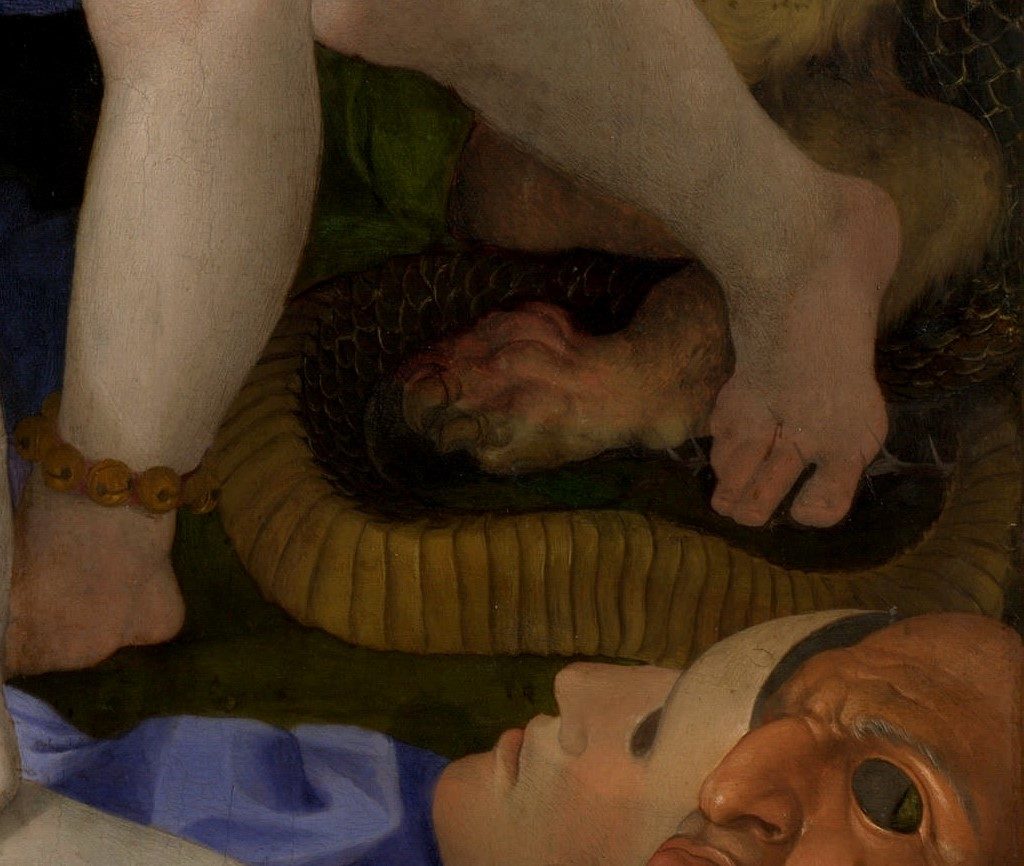 Agnolo Bronzino, An Allegory with Venus and Cupid, ca 1545, National Gallery London, detail