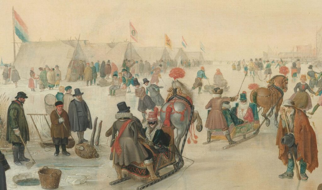 Hendrick Avercamp: Hendrick Avercamp, Enjoying the Ice near a Town, c. 1620, Rijksmuseum, Amsterdam, Netherlands. Detail.
