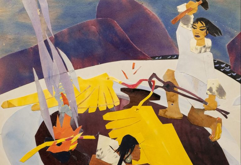 Ada Rybachuk: Ada Rybachuk, illustration for Nenets folk tale Man and Dog, 1957, National Art Museum of Ukraine, Kyiv, Ukraine. UU Archive. Detail.
