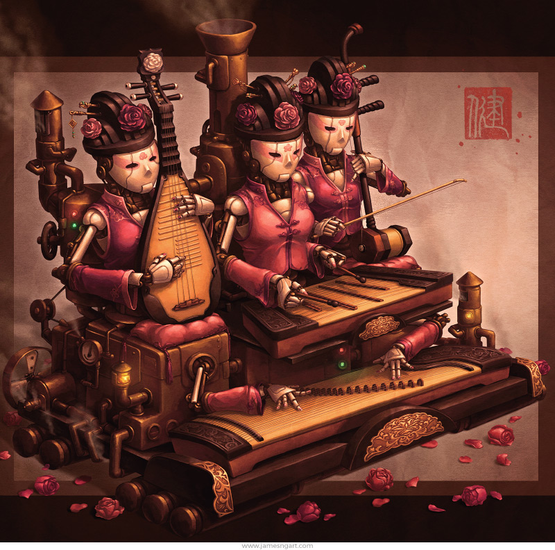 Punk in Art: Steampunk, Dieselpunk, Cyberpunk. James Ng, Court Band, illustration. 