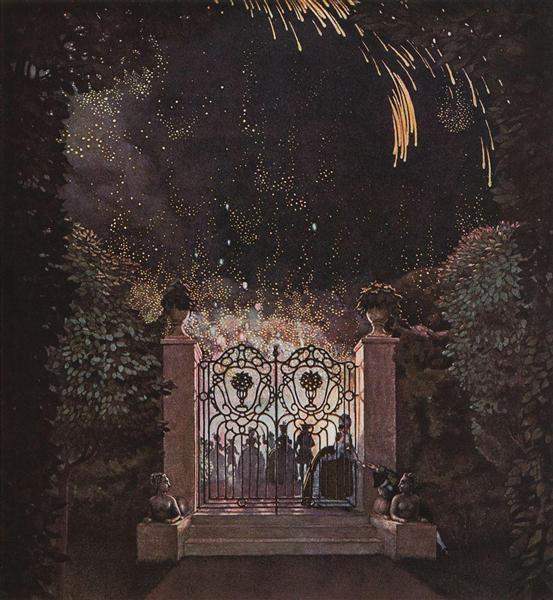 Konstantin Somov, Fireworks in the Park, 1907, location unknown, New Year's Fireworks