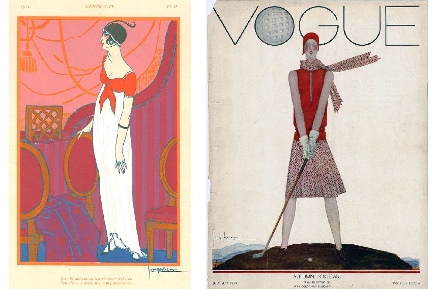 Roaring Twenties: Georges Lepape – L’Entracte (Left) / Vogue Cover, July 20, 1929 (Right), The Roaring Twenties