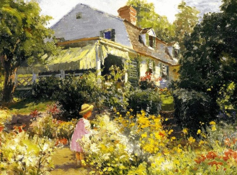 Matilda Browne: Matilda Browne, In Voorhee’s Garden, 1914, Florence Griswold Museum, Old Lyme, CT, USA. Museum’s website. Detail.
