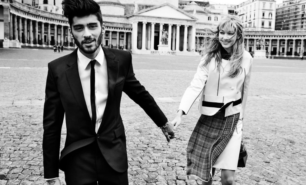 fashion photographers: Mario Testino, Zayn Malik and Gigi Hadid, Naples, Italy, Vogue, May 2016. Fashiontography.