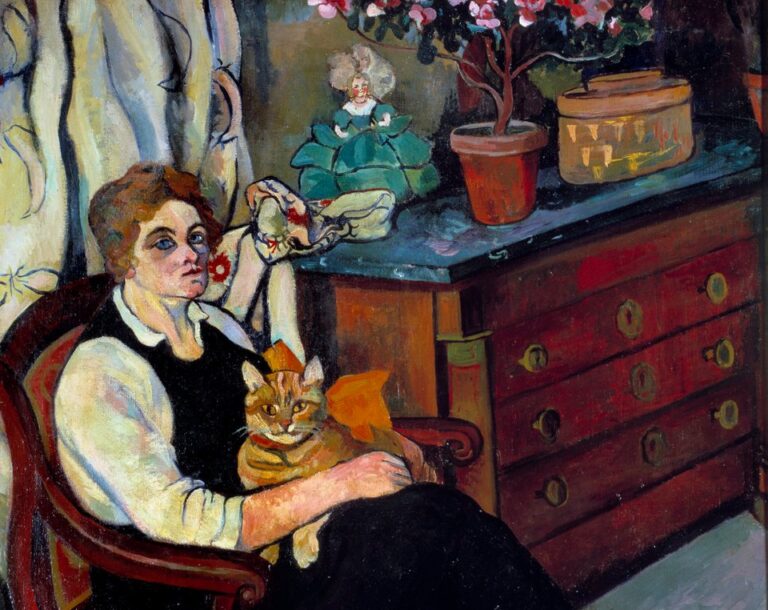 Suzanne Valadon Paintings: Suzanne Valadon, Portrait of Lily Walton with Raminou, 1912, Musée des Beaux-Arts, Limoges, France. MeisterDrucke. Detail.
