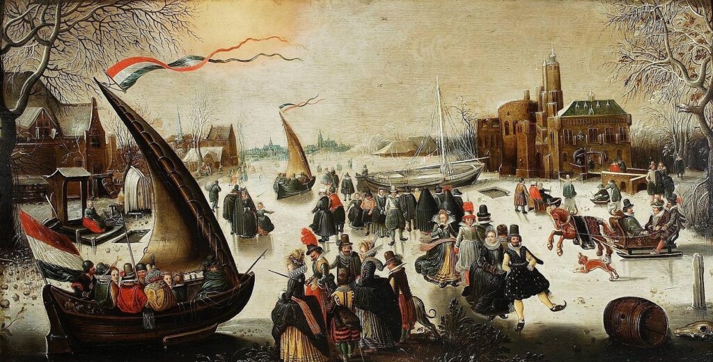 Hendrick Avercamp: David Vinckboons, Landscape with Skaters, c. 1615, Warsaw National Museum, Warsaw, Poland.
