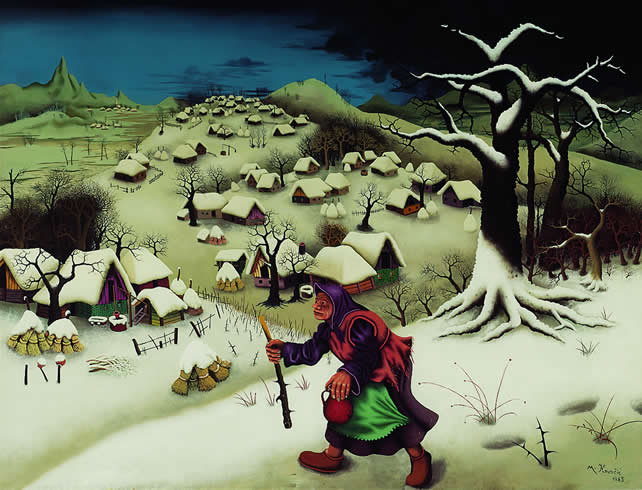 Mijo Kovačić, Winter Landscape with Woman, 1965